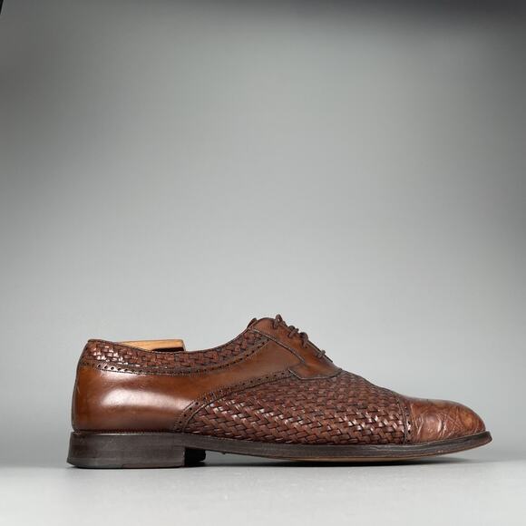 Mezlan Salinas Men\'s Size 9 Brown Croc Woven Leather Oxford Dress Shoes Lace Up main image 4